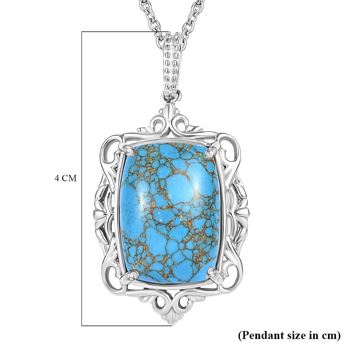 Blue Turquoise Solitaire Pendant with Chain (Size 20) in Stainless Steel 14.600  Ct. 4311306 6