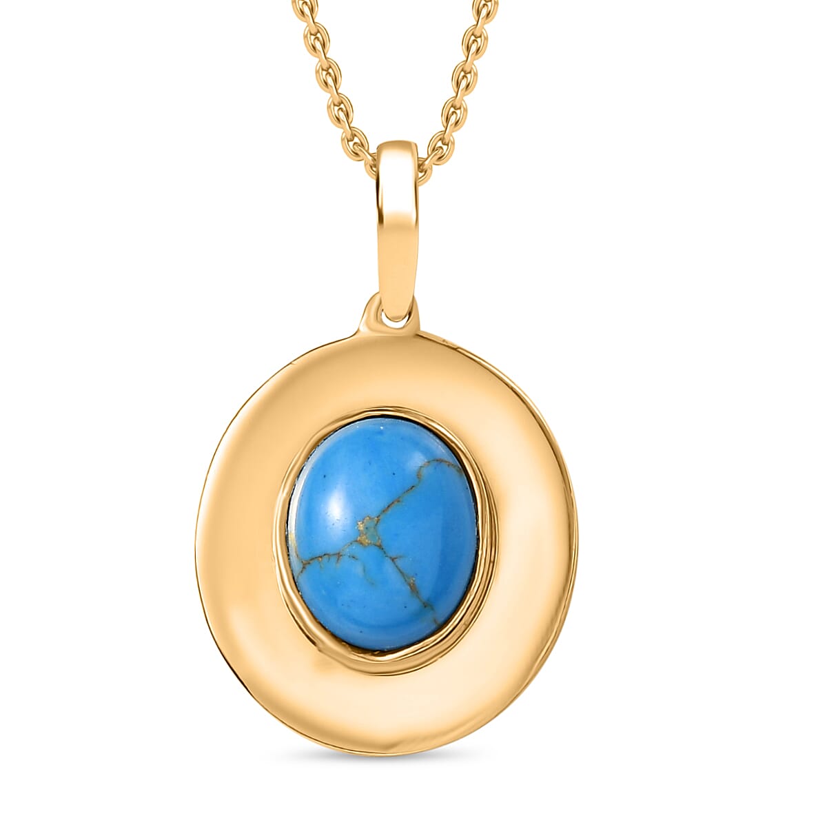 Tucson Find - Blue Turquoise Pendant with Chain (Size 20) in Yellow Gold Plating 2.35 Ct. 4396518 0