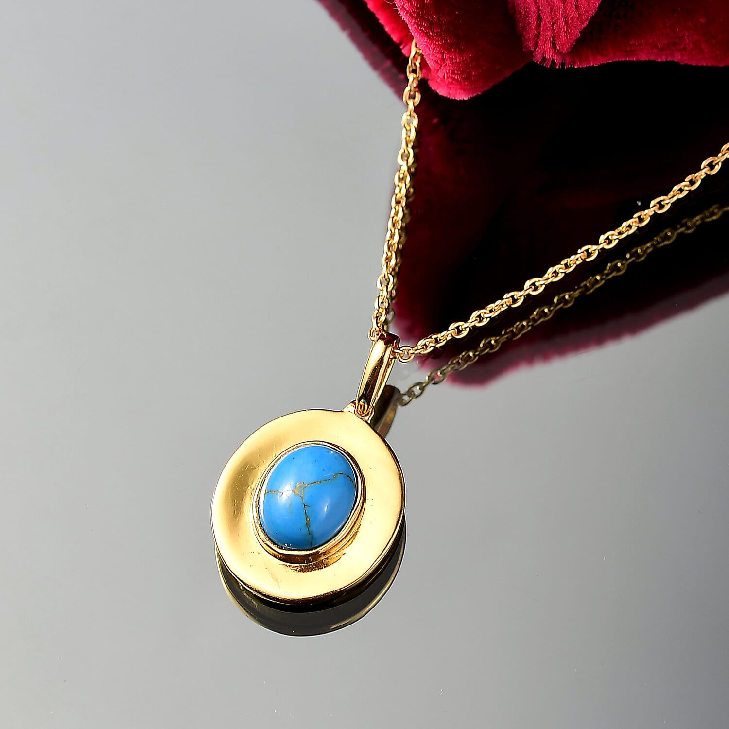 Tucson Find - Blue Turquoise Pendant with Chain (Size 20) in Yellow Gold Plating 2.35 Ct. 4396518 3