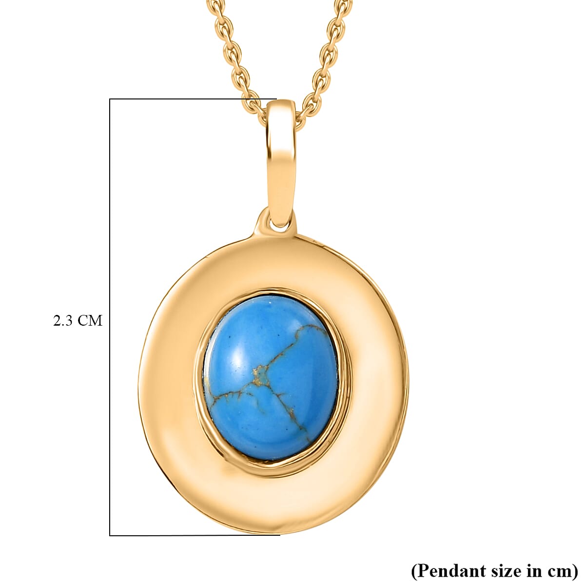 Tucson Find - Blue Turquoise Pendant with Chain (Size 20) in Yellow Gold Plating 2.35 Ct. 4396518 6