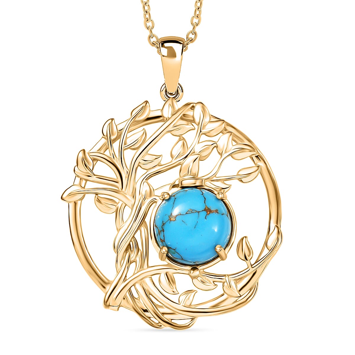Tucson Find - Blue Turquoise Leaf Pendant with Chain (Size 20) in Yellow Gold Plated 3.57 Ct. V32576974 0