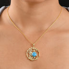 Tucson Find - Blue Turquoise Leaf Pendant with Chain (Size 20) in Yellow Gold Plated 3.57 Ct.