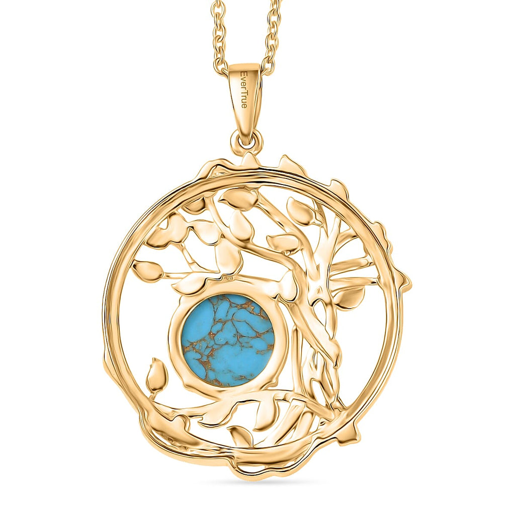 Tucson Find - Blue Turquoise Leaf Pendant with Chain (Size 20) in Yellow Gold Plated 3.57 Ct.