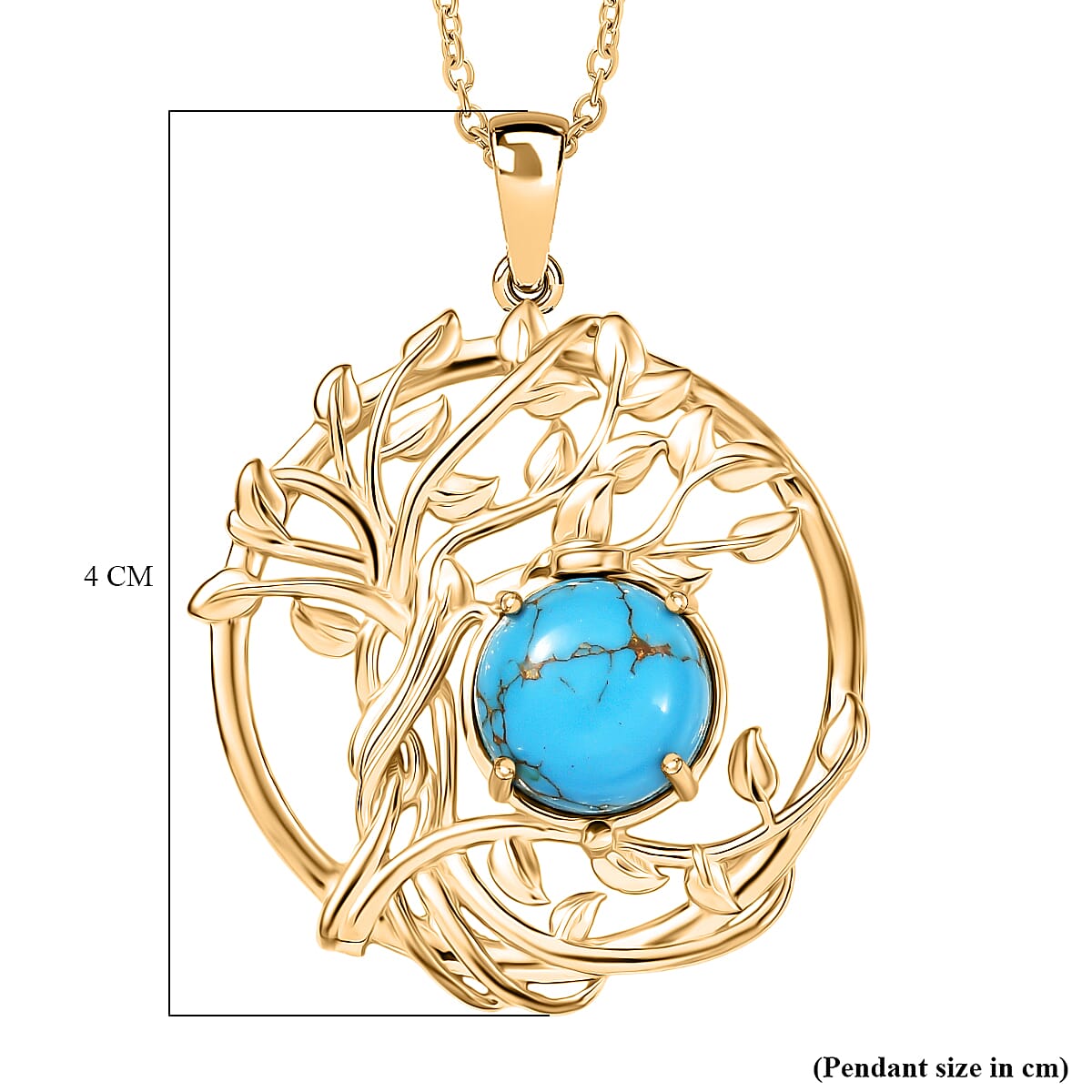 Tucson Find - Blue Turquoise Leaf Pendant with Chain (Size 20) in Yellow Gold Plated 3.57 Ct. V32576974 6