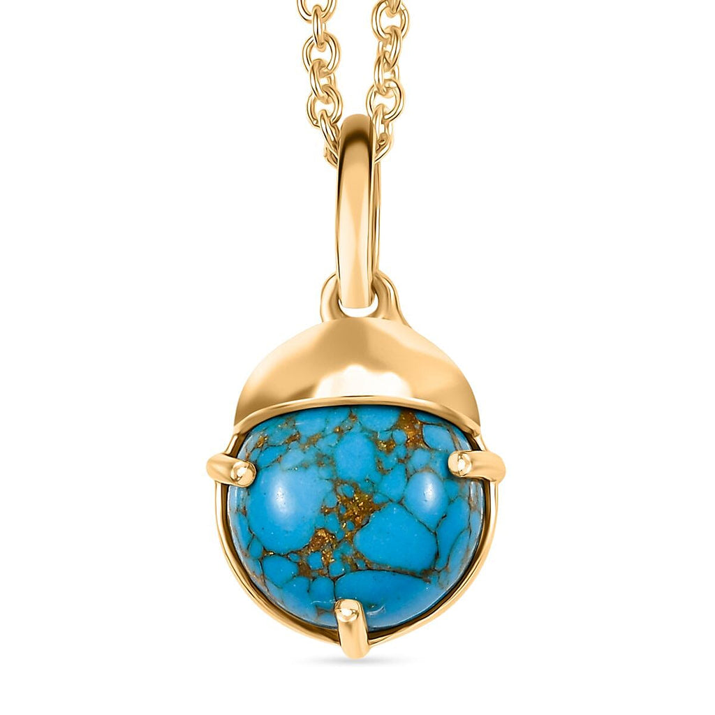 Blue Turquoise Pendant with Chain (Size 20) in 14K Yellow Gold Plating Sterling Silver 3.90 Ct.