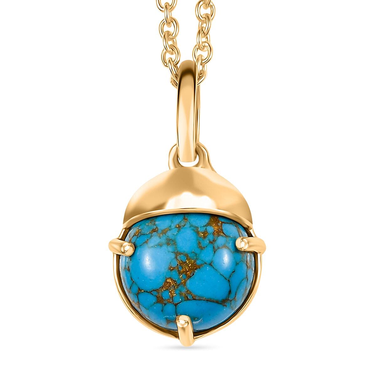 Blue Turquoise Pendant with Chain (Size 20) in 14K Yellow Gold Plating Sterling Silver 3.90 Ct. 4398543 0