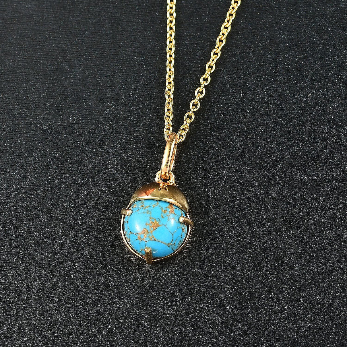Blue Turquoise Pendant with Chain (Size 20) in 14K Yellow Gold Plating Sterling Silver 3.90 Ct. 4398543 2