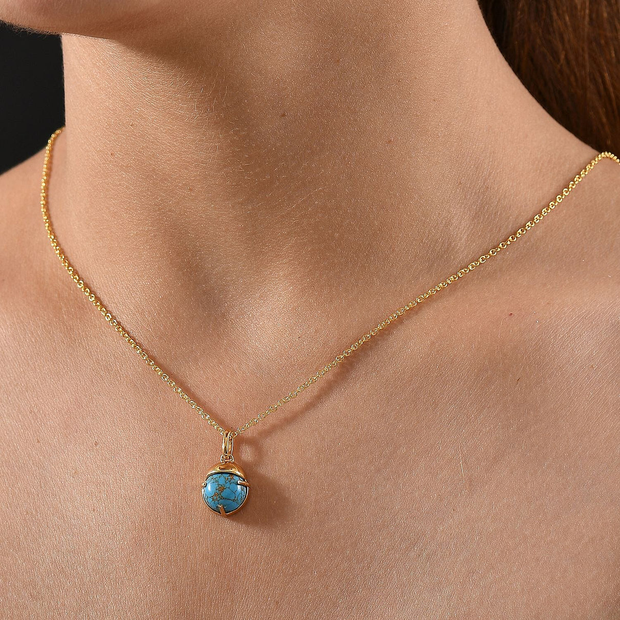 Blue Turquoise Pendant with Chain (Size 20) in 14K Yellow Gold Plating Sterling Silver 3.90 Ct. 4398543 3