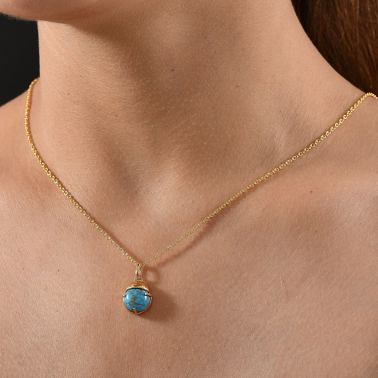 Blue Turquoise Pendant with Chain (Size 20) in 14K Yellow Gold Plating Sterling Silver 3.90 Ct. 4398543 3