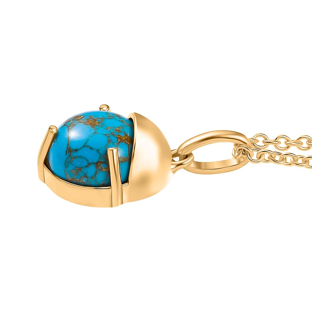 Blue Turquoise Pendant with Chain (Size 20) in 14K Yellow Gold Plating Sterling Silver 3.90 Ct. 4398543 4