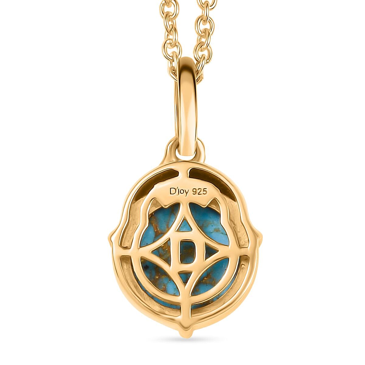 Blue Turquoise Pendant with Chain (Size 20) in 14K Yellow Gold Plating Sterling Silver 3.90 Ct. 4398543 5