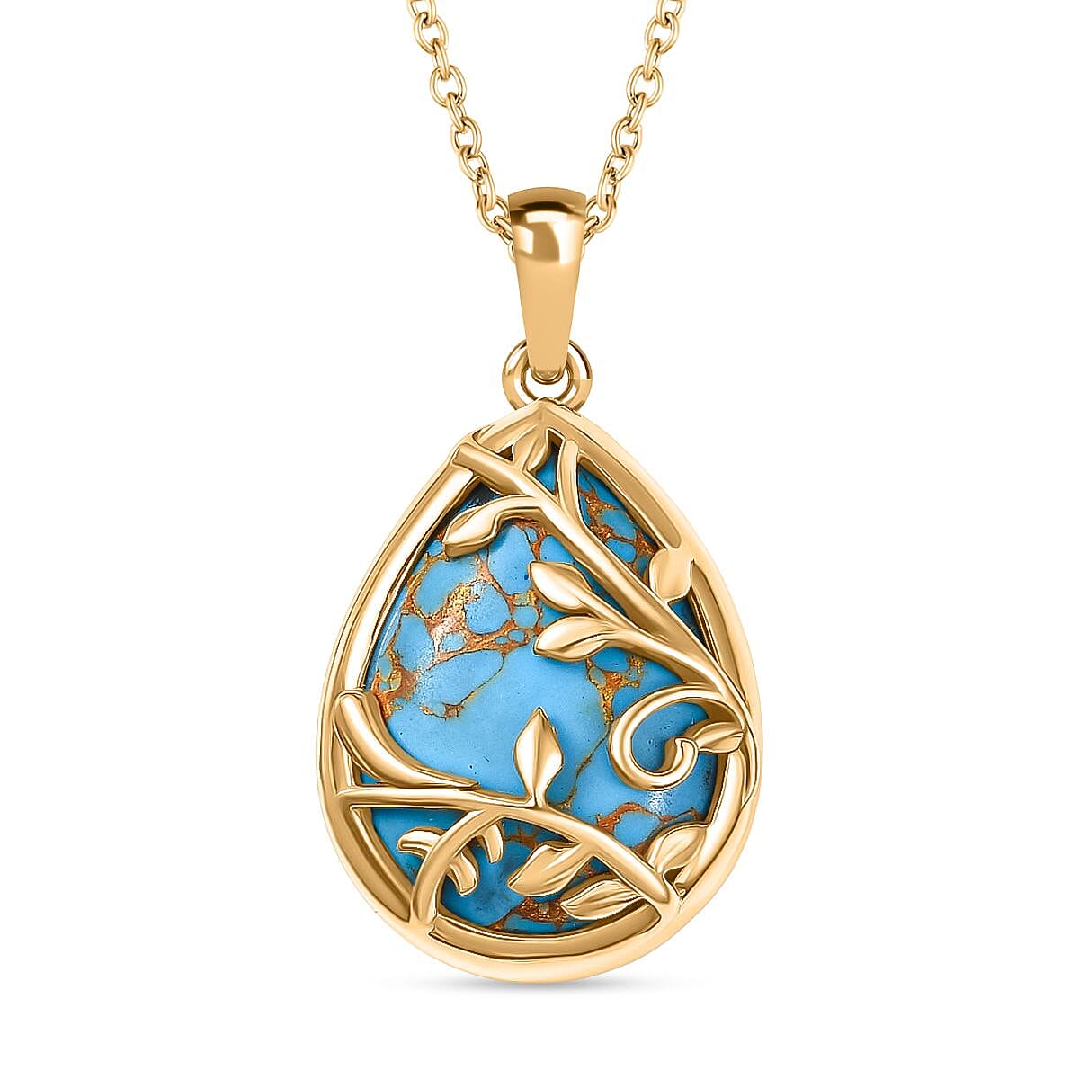Tucson Find- Blue Turquoise Pendant with Chain (Size 20) in Yellow Gold Tone 13.15 Ct. 4359809 0