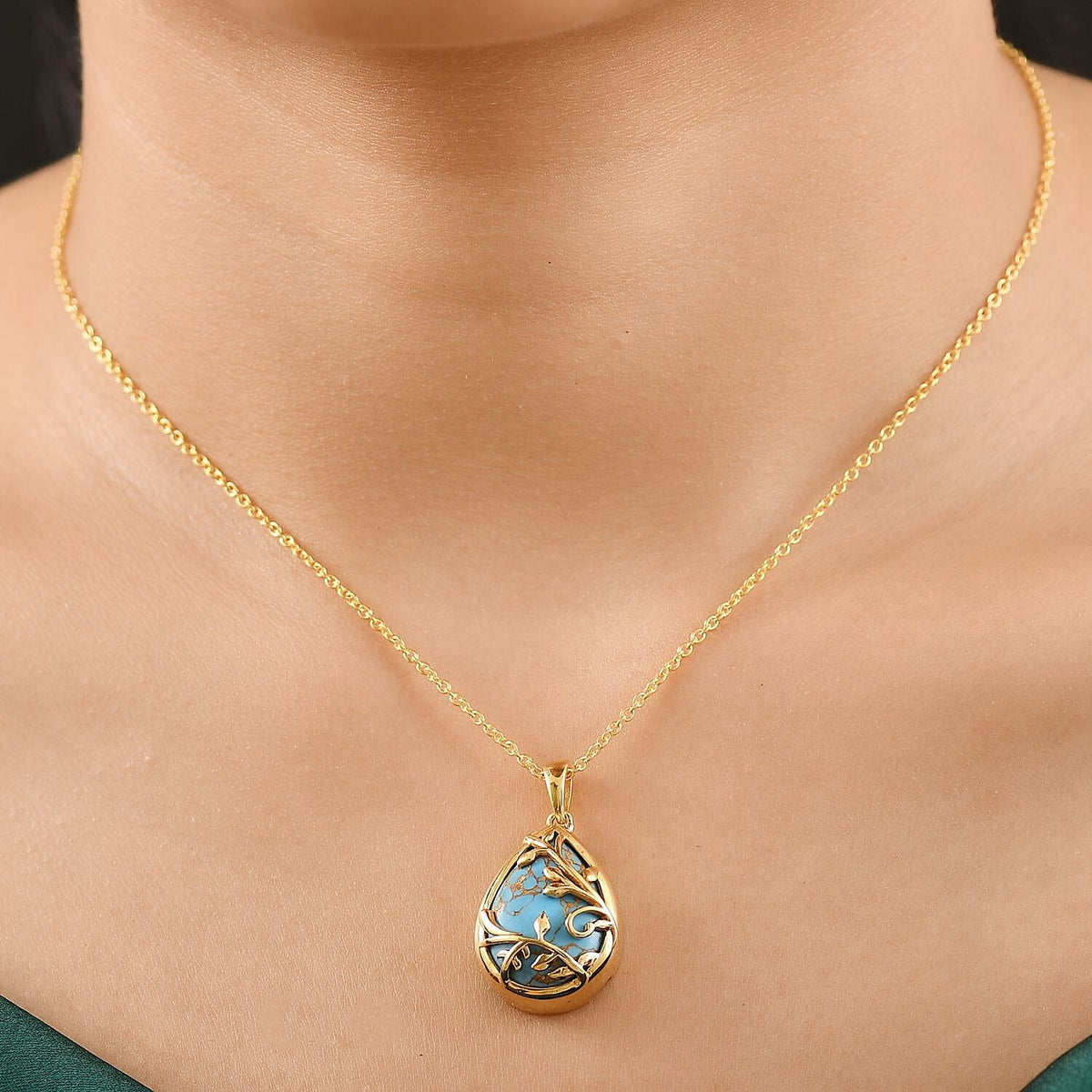 Tucson Find- Blue Turquoise Pendant with Chain (Size 20) in Yellow Gold Tone 13.15 Ct. 4359809 2