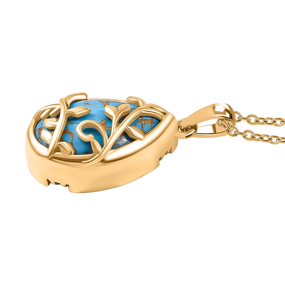 Tucson Find- Blue Turquoise Pendant with Chain (Size 20) in Yellow Gold Tone 13.15 Ct. 4359809 4