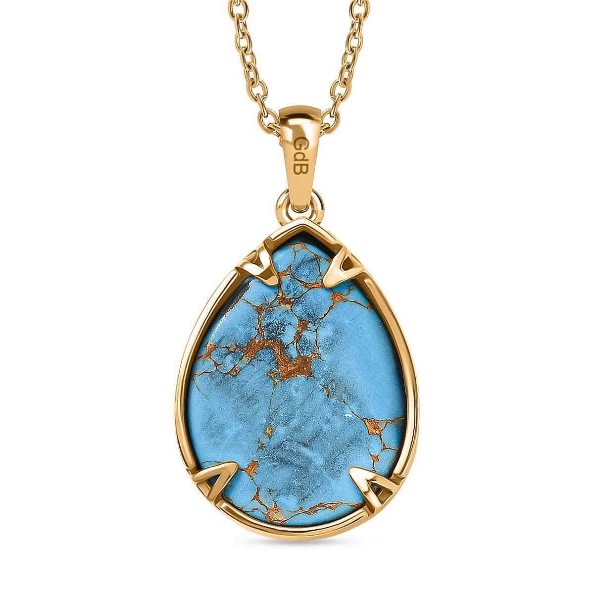 Tucson Find- Blue Turquoise Pendant with Chain (Size 20) in Yellow Gold Tone 13.15 Ct. 4359809 5