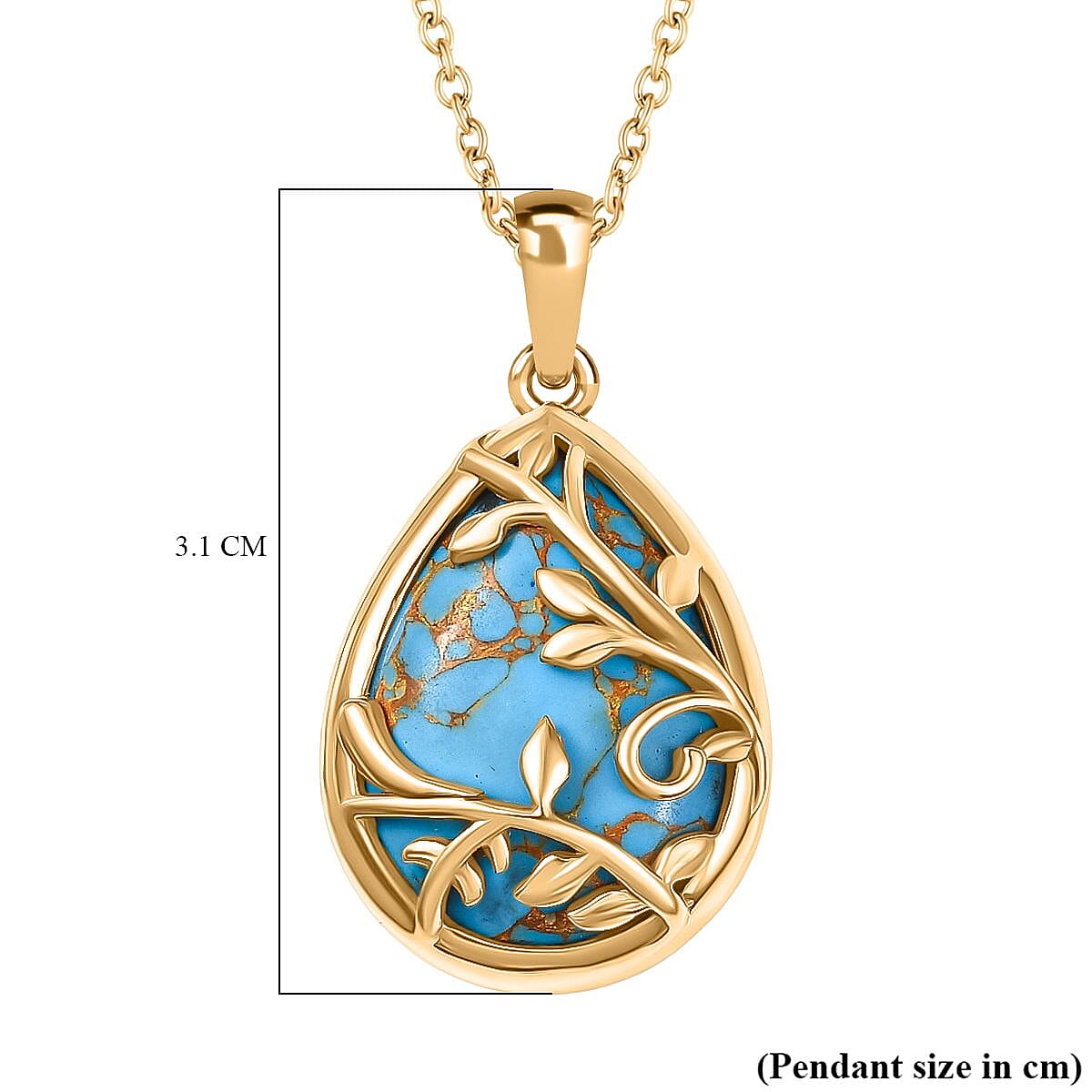 Tucson Find- Blue Turquoise Pendant with Chain (Size 20) in Yellow Gold Tone 13.15 Ct. 4359809 7