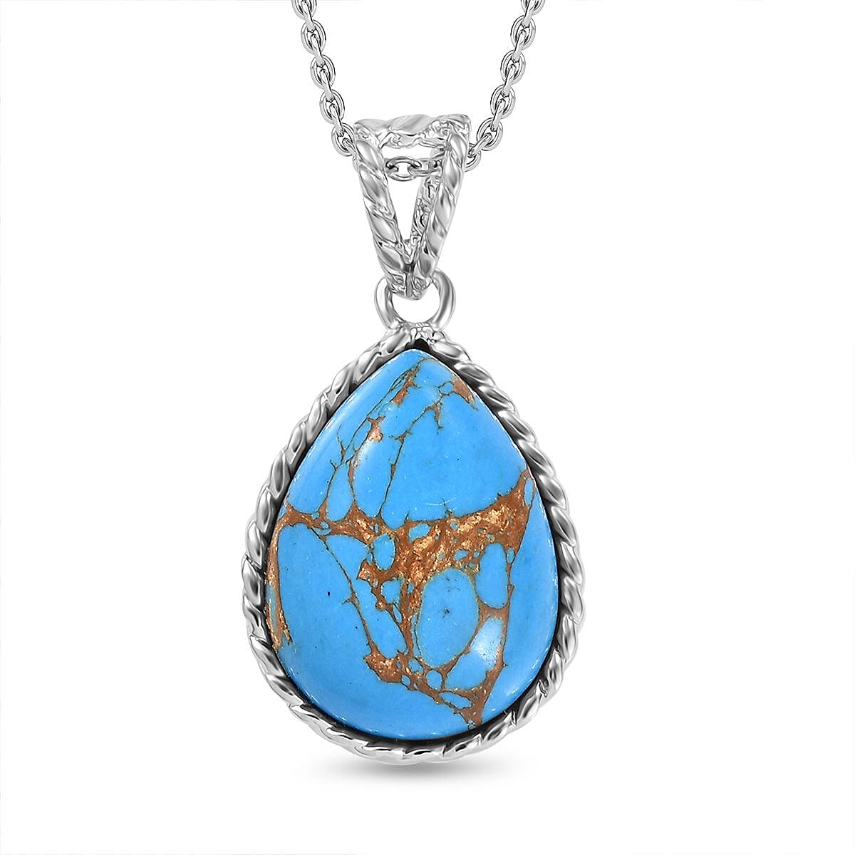 Blue Turquoise Solitaire Drop Pendant with Chain (Size 20) Stainless Steel 14.50 Ct. 4300040 2