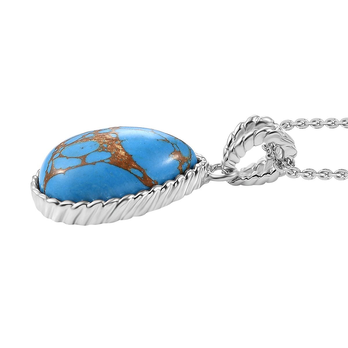 Blue Turquoise Solitaire Drop Pendant with Chain (Size 20) Stainless Steel 14.50 Ct. 4300040 8