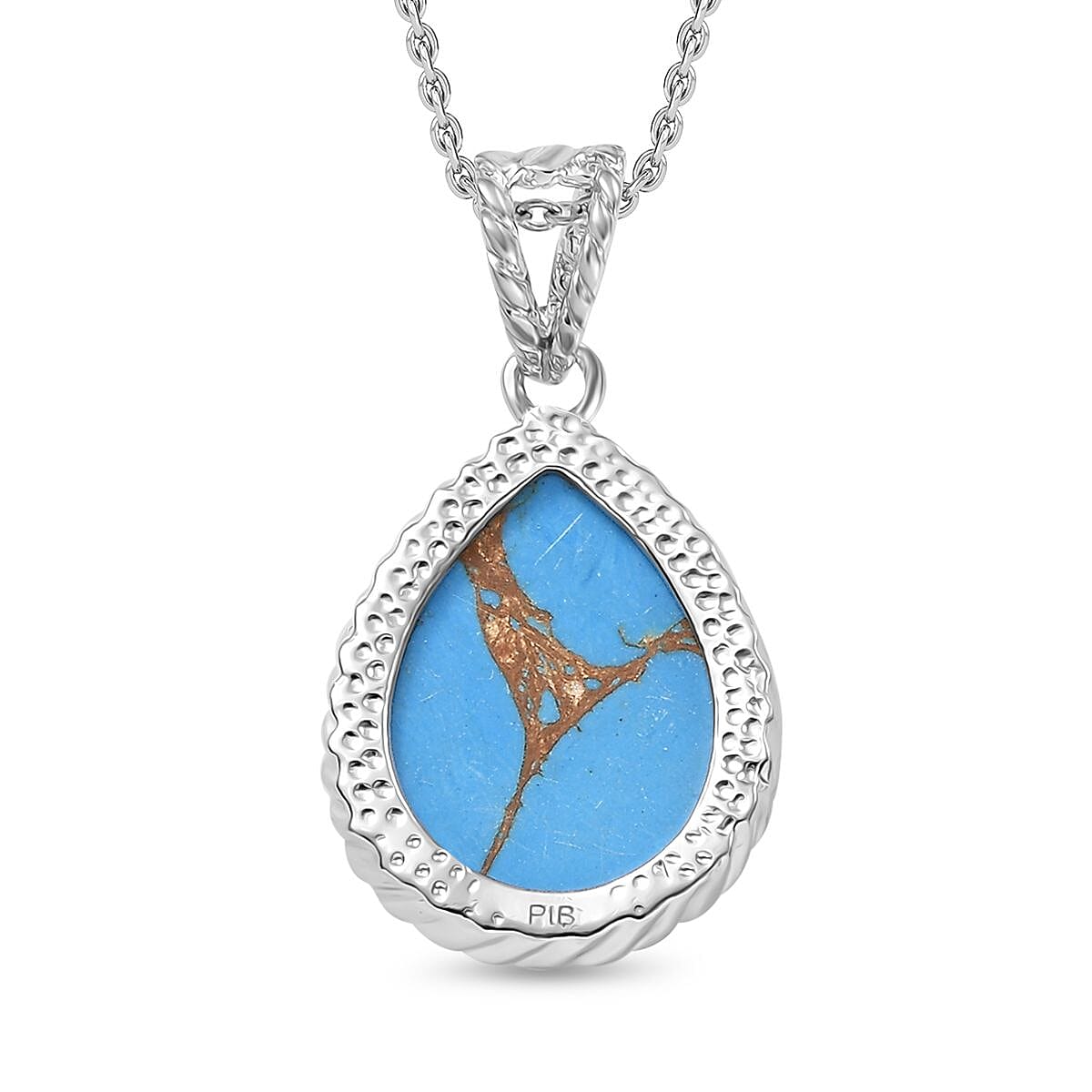 Blue Turquoise Solitaire Drop Pendant with Chain (Size 20) Stainless Steel 14.50 Ct. 4300040 10