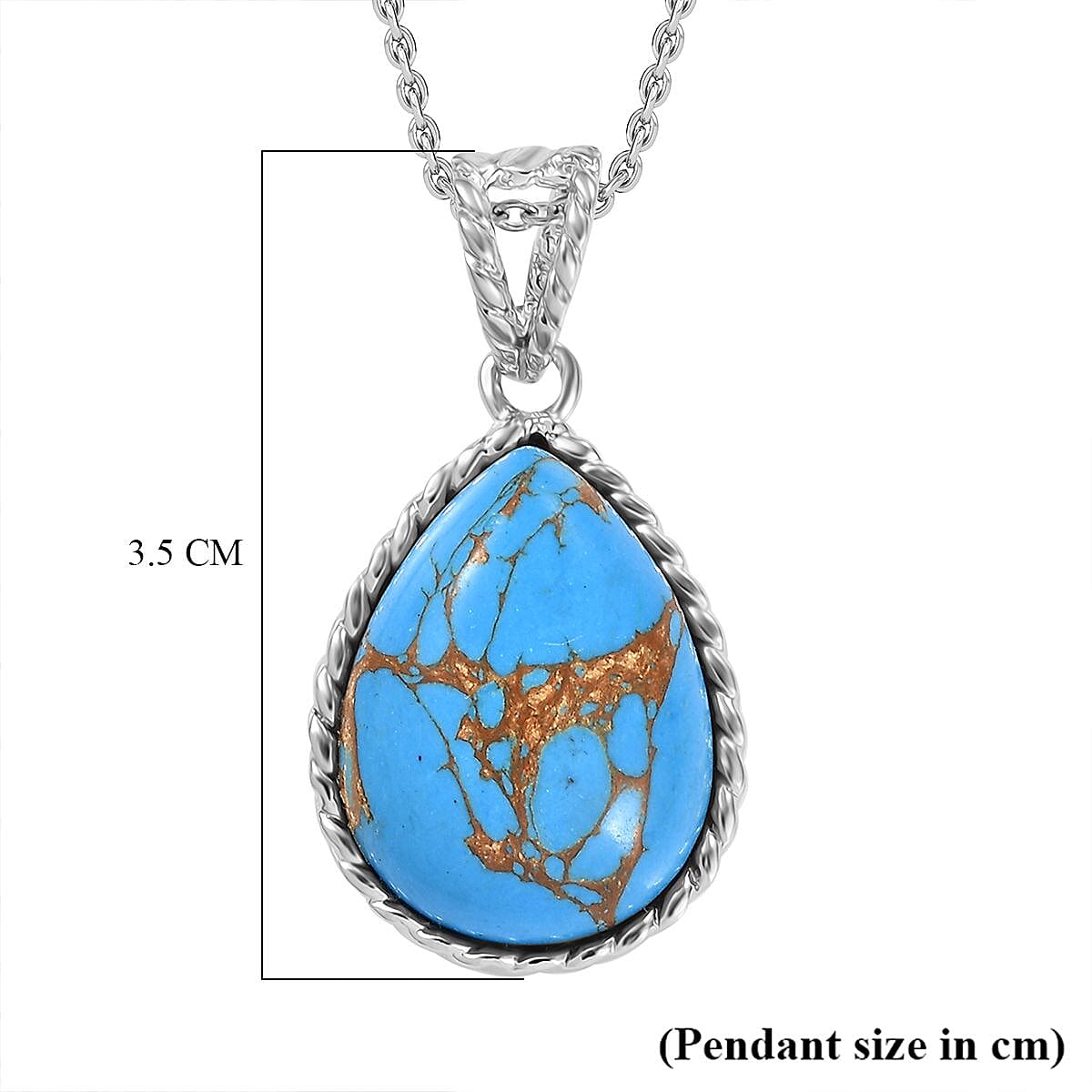 Blue Turquoise Solitaire Drop Pendant with Chain (Size 20) Stainless Steel 14.50 Ct. 4300040 12