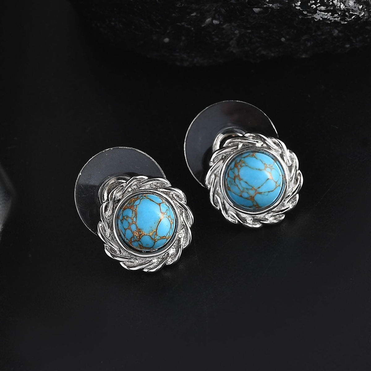 Tucson Find - Blue Turquoise Stud Push Back Earring 3.31 Ct. 8119818 2