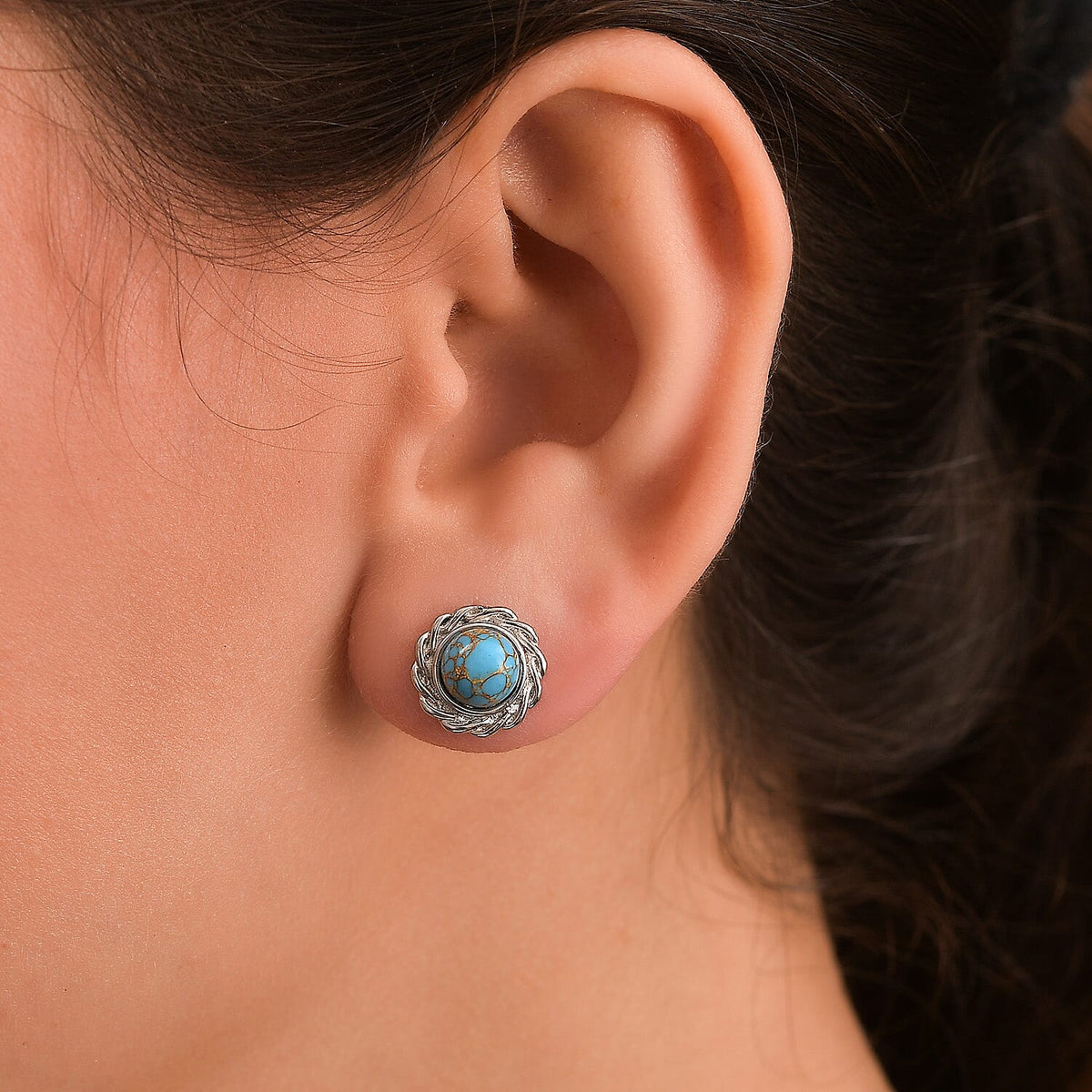 Tucson Find - Blue Turquoise Stud Push Back Earring 3.31 Ct. 8119818 3