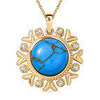Tucson Find - Blue Turquoise Floral Pendant with Chain (Size 20) in Yellow Gold Plating 10.80 Ct.