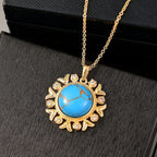 Tucson Find - Blue Turquoise Floral Pendant with Chain (Size 20) in Yellow Gold Plating 10.80 Ct.