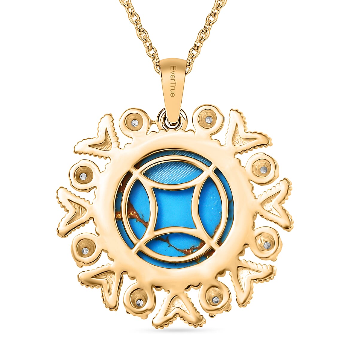 Tucson Find - Blue Turquoise Floral Pendant with Chain (Size 20) in Yellow Gold Plating 10.80 Ct. 4396519 5