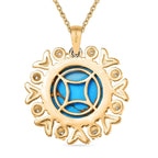 Tucson Find - Blue Turquoise Floral Pendant with Chain (Size 20) in Yellow Gold Plating 10.80 Ct.