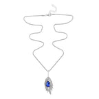 Blue & White Austrian Crystal Feather Necklace (Size - 24) in Silver Tone