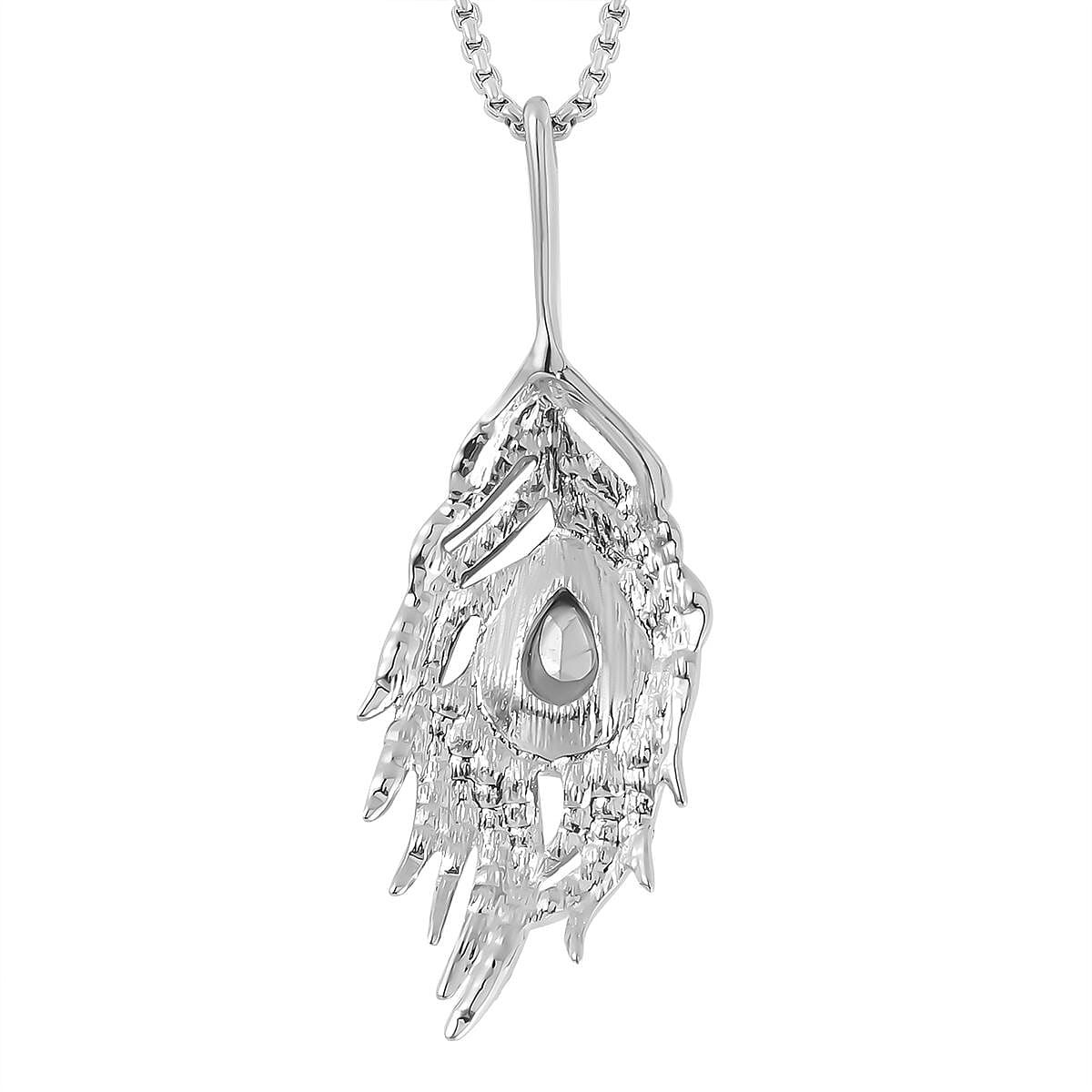 Blue &amp; White Austrian Crystal Feather Necklace (Size - 24) in Silver Tone 7661998 4