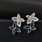 Blue & White Diamond Solitaire Stud Push Post Earring with Push Back in Rhodium Overlay Sterling Silver 0.50 Ct.