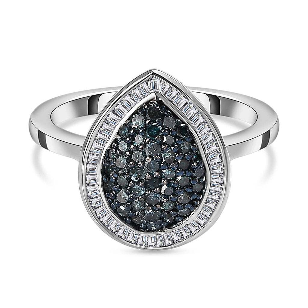 Blue and White Diamond Ring in Platinum Overlay Sterling Silver 0.51 Ct