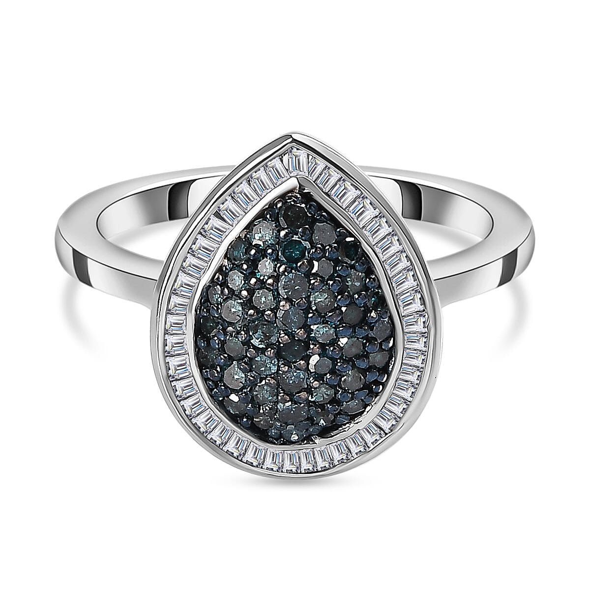 Blue and White Diamond Ring in Platinum Overlay Sterling Silver 0.51 Ct 7658076 0