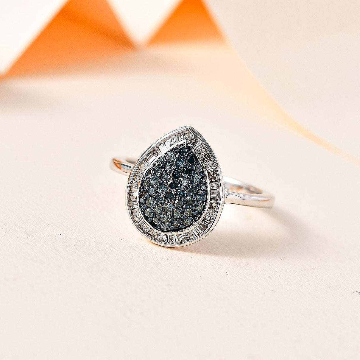 Blue and White Diamond Ring in Platinum Overlay Sterling Silver 0.51 Ct 7658076 2