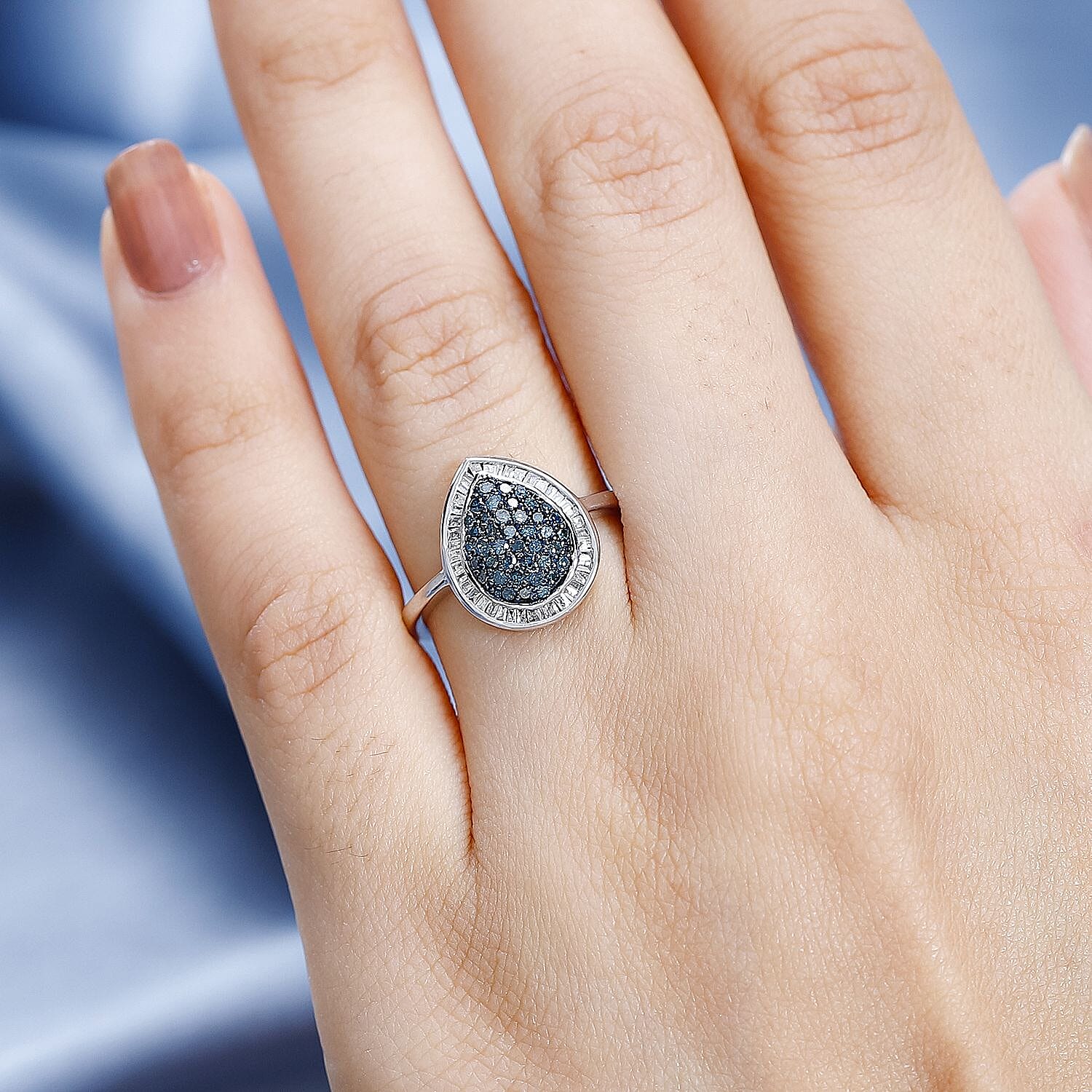 Blue and White Diamond Ring in Platinum Overlay Sterling Silver 0.51 Ct 7658076 3