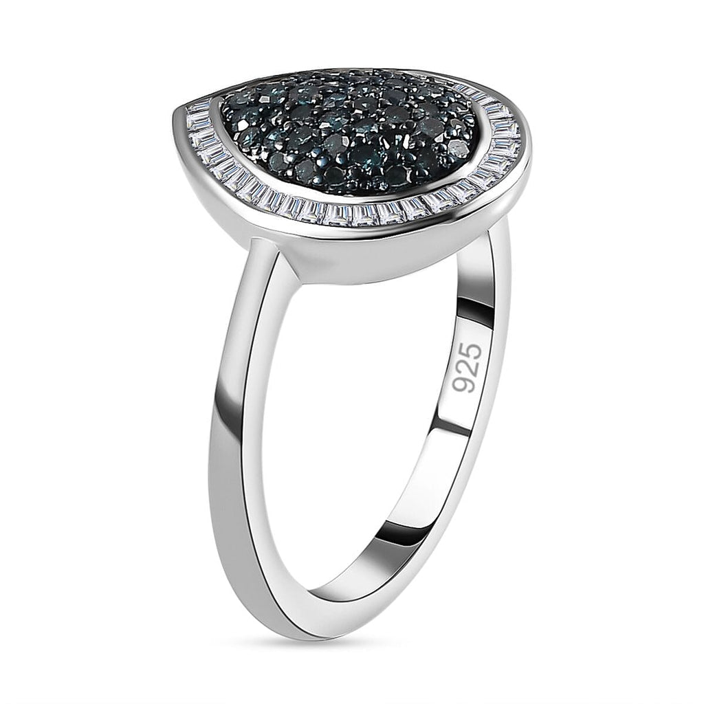 Blue and White Diamond Ring in Platinum Overlay Sterling Silver 0.51 Ct