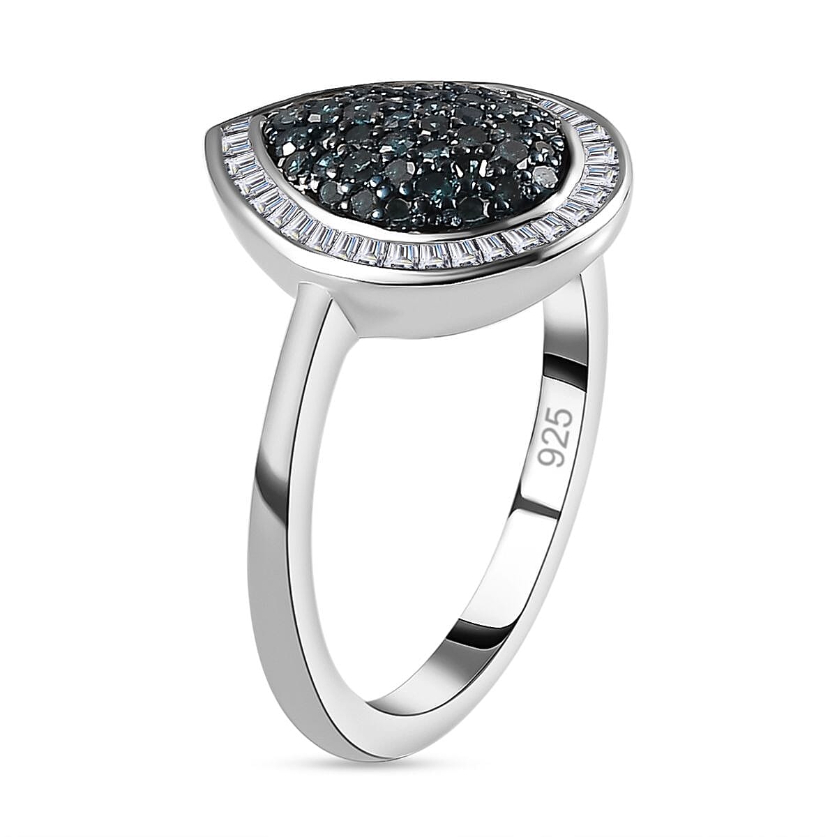 Blue and White Diamond Ring in Platinum Overlay Sterling Silver 0.51 Ct 7658076 4