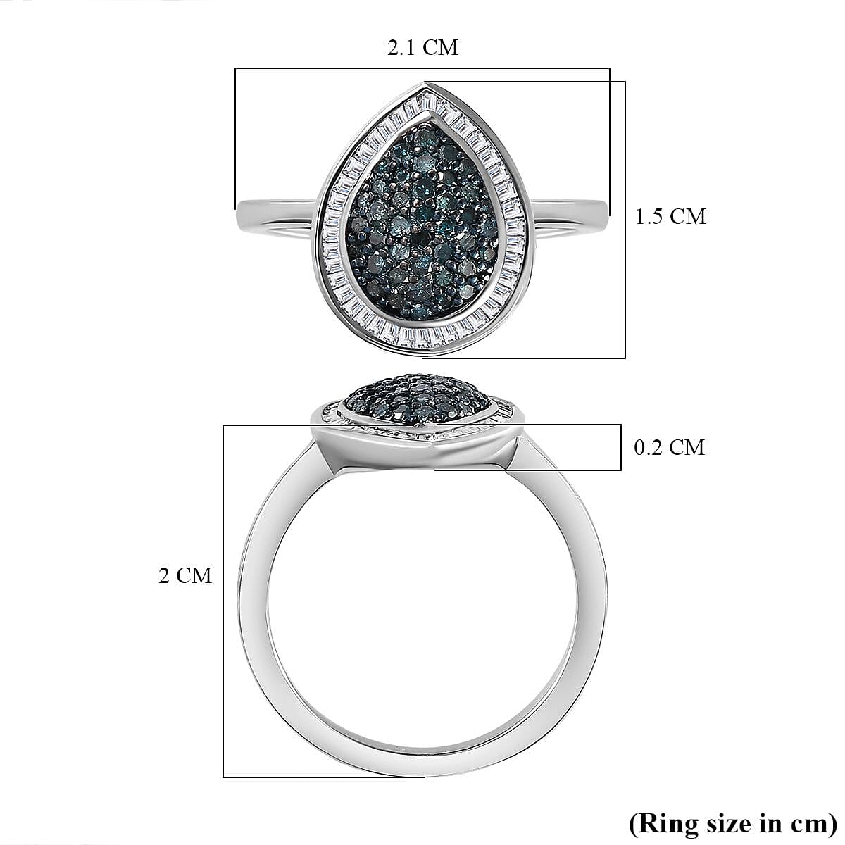 Blue and White Diamond Ring in Platinum Overlay Sterling Silver 0.51 Ct 7658076 6