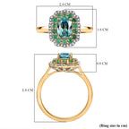 Blue Zircon, Emerald & White Zircon Halo Ring in 18K Vermeil Yellow Gold Plated Sterling Silver 3.26 Ct