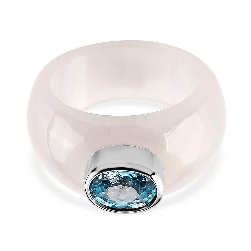 Blue Zircon, Jade Fancy Ring in Rhodium OverlaySterling Silver  37.200  Ct.