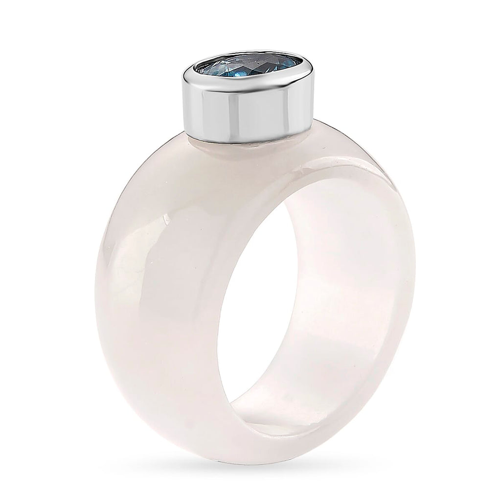 Blue Zircon, Jade Fancy Ring in Rhodium OverlaySterling Silver  37.200  Ct.