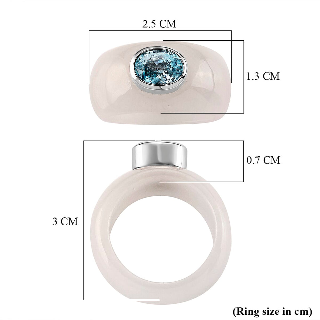 Blue Zircon, Jade Fancy Ring in Rhodium OverlaySterling Silver  37.200  Ct.