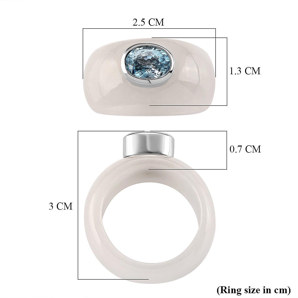 Cambodian Blue Zircon &amp; Jade Solitaire Band Ring in Rhodium Overlay Sterling Silver 31.00 Ct. V32553977 6