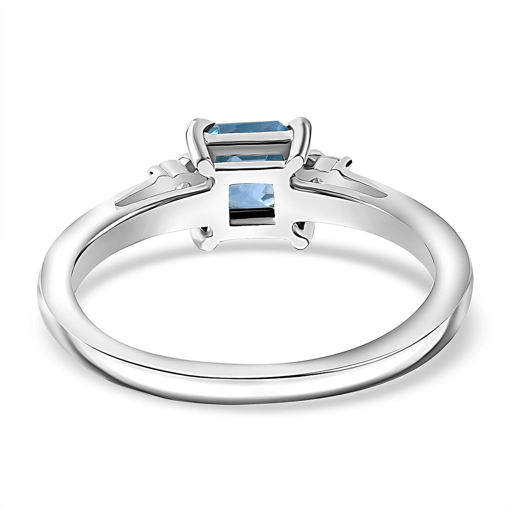 Blue Zircon & Moissanite Ring in Rhodium Overlay Sterling Silver 1.35 ct