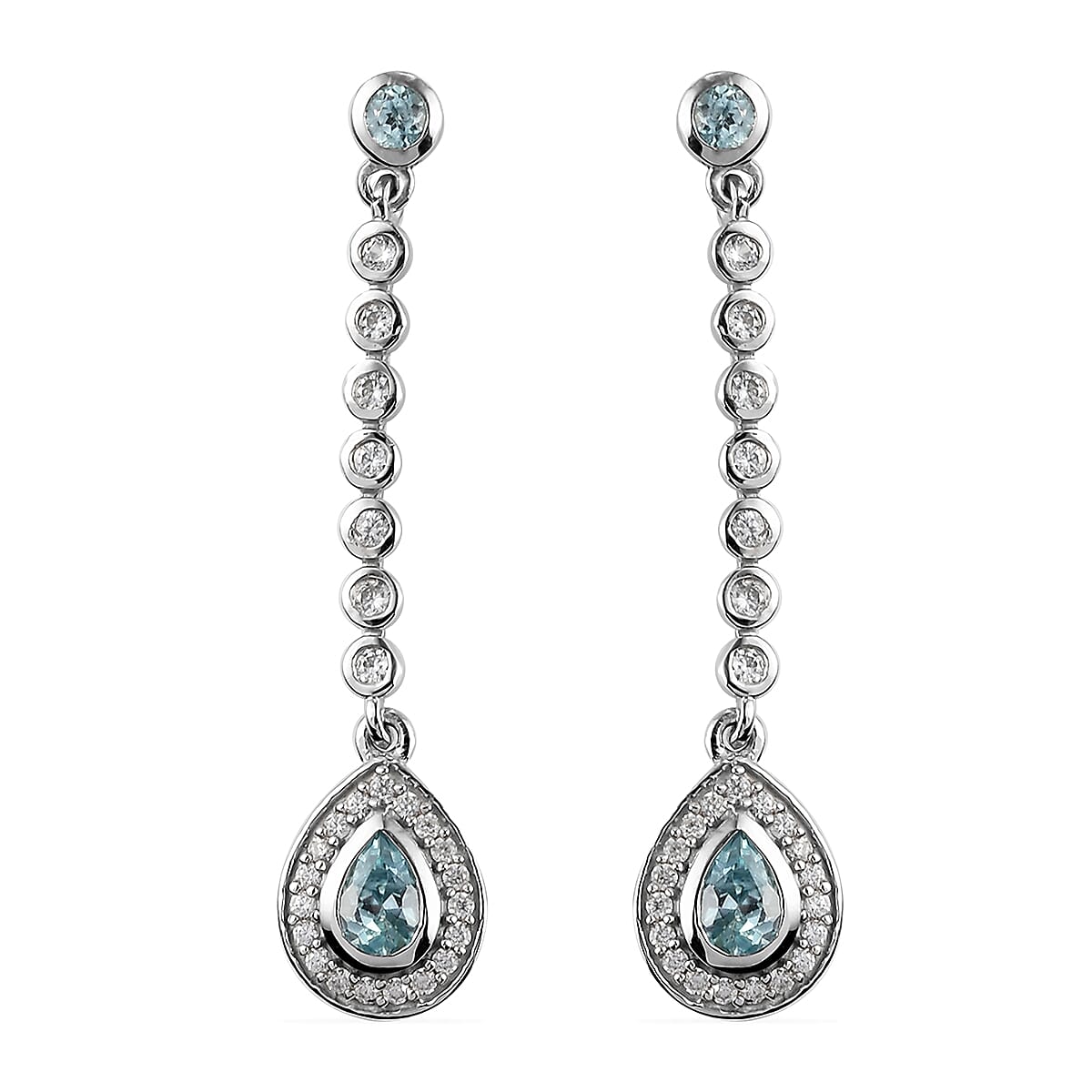Blue Zircon &amp; Natural Zircon Earrings in Platinum Overlay Sterling Silver 2.66 Ct. 8560082 0