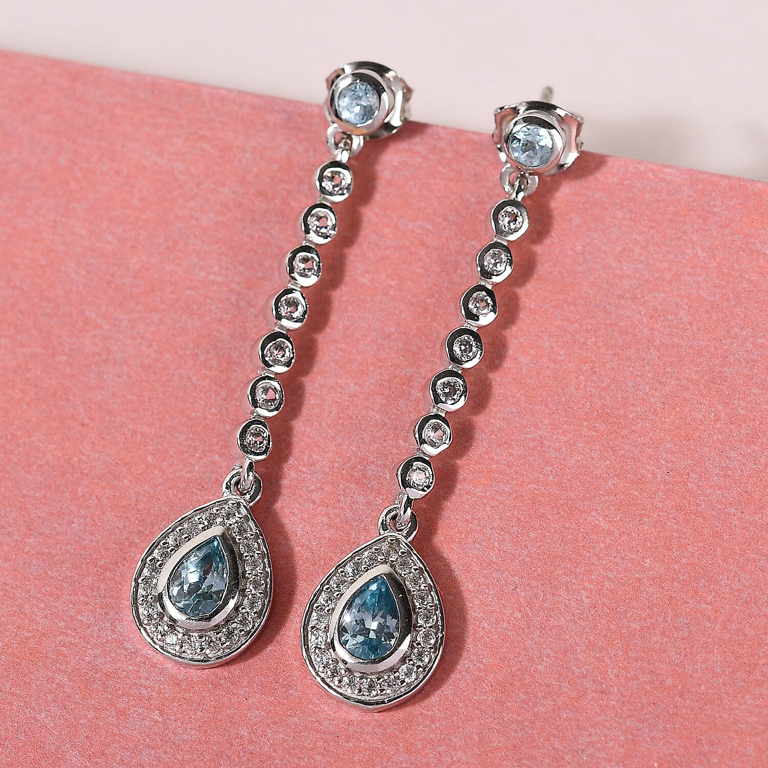 Blue Zircon &amp; Natural Zircon Earrings in Platinum Overlay Sterling Silver 2.66 Ct. 8560082 1