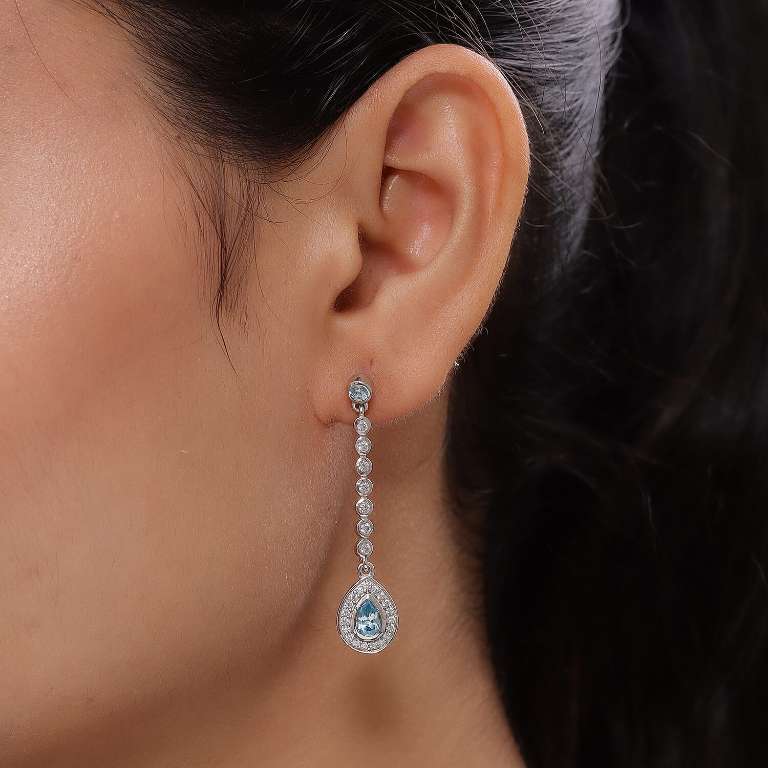 Blue Zircon &amp; Natural Zircon Earrings in Platinum Overlay Sterling Silver 2.66 Ct. 8560082 2