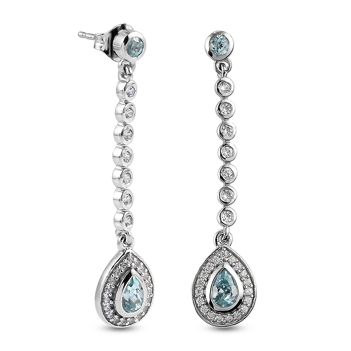 Blue Zircon &amp; Natural Zircon Earrings in Platinum Overlay Sterling Silver 2.66 Ct. 8560082 3